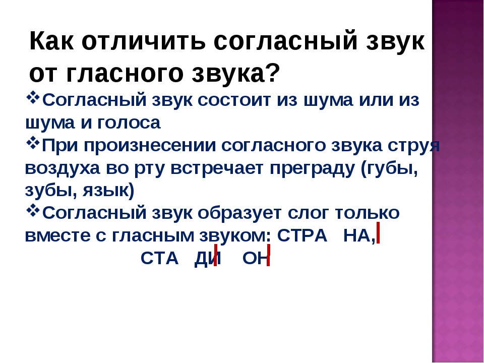 Как отличить согласный звук от гласного звука презентация